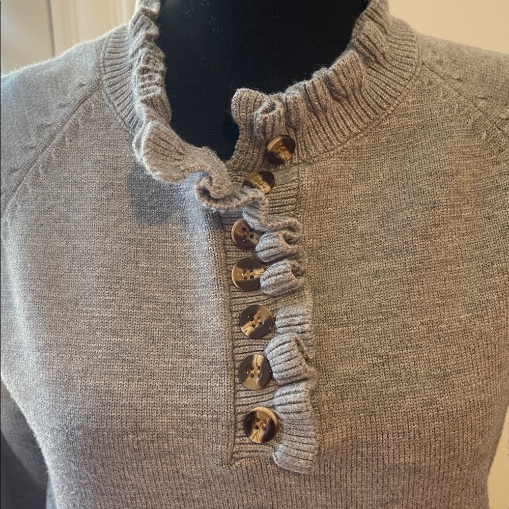Gray Ruffle Button Sweater - Picture 4 of 6